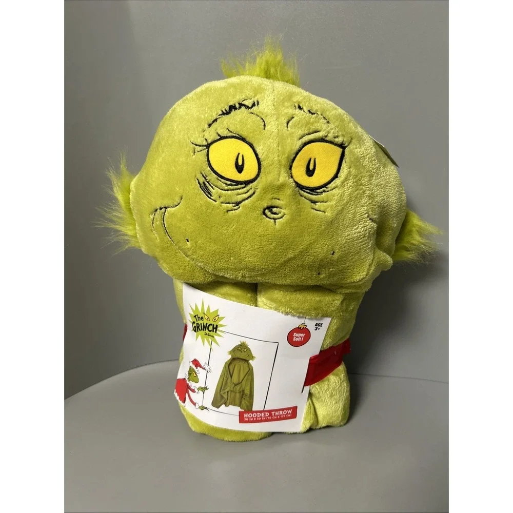 NEW Dr. Seuss Grinch Hooded Soft Plush Throw Blanket w/Hand Pockets 30